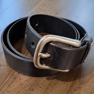 Fossil 1954 Vintage Black Genuine Leather‎ Belt Men's Medium Silver Hardware